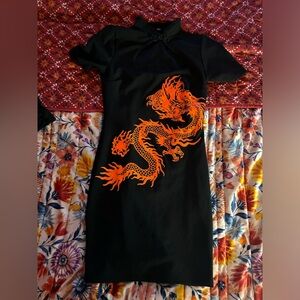 Black and orange mini dress